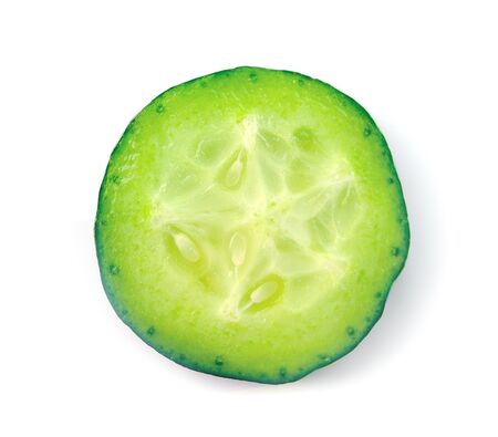 Fresh cucumber slice isolated on white backgroundの写真素材