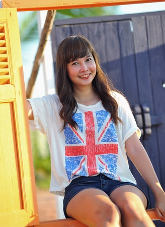 beautiful young girl in summer の写真素材