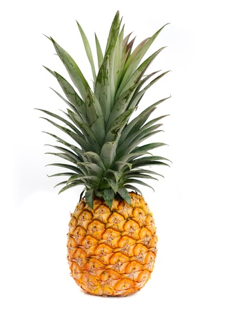 ripe pineapple isolated on white の写真素材