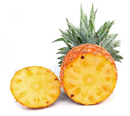 ripe pineapple isolated on white の写真素材