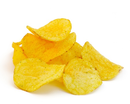 Potato chips isolated on white background の写真素材