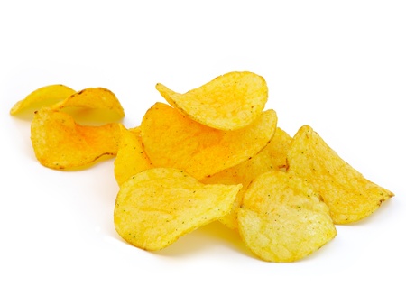 Potato chips isolated on white background の写真素材