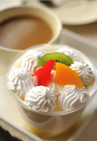 glass of yogurt with  fruitの写真素材