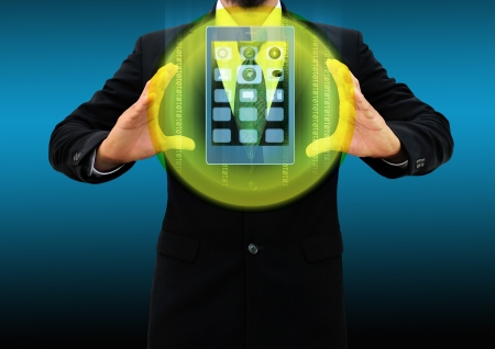 businessman holding mobile phoneの写真素材