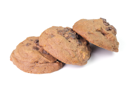 cookies with chocolate on a white backgroundの写真素材