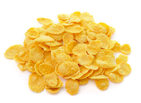 Sweet, tasty cornflakes, dry crispy on white background