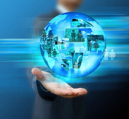 Businessman holding social networkの写真素材