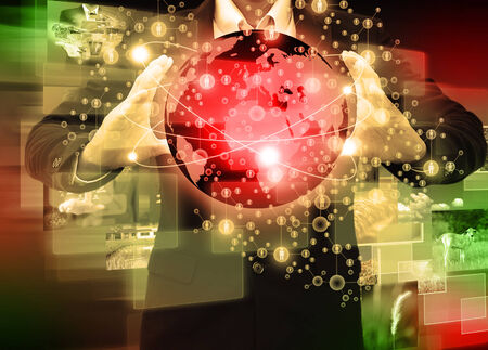 Businessman works with Social Network Displayの写真素材