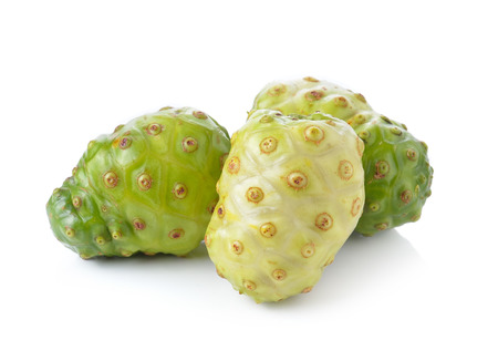 Fresh noni fruit on white backgroundの写真素材