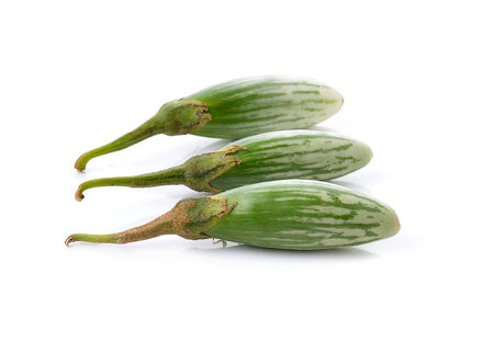 Fresh green eggplants on white backgroundの写真素材