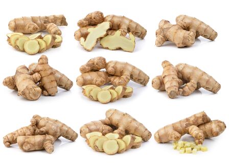 fresh turmeric isolated on  white backgroundの写真素材