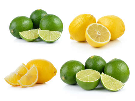 limes and lemons on white background