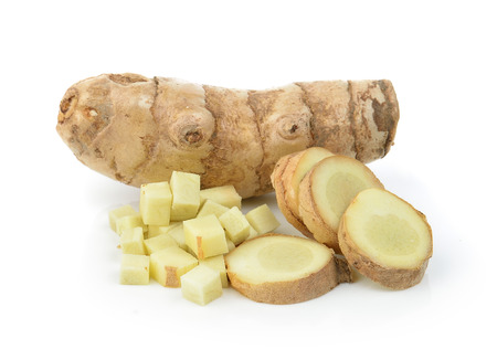 fresh turmeric on white backgroundの写真素材