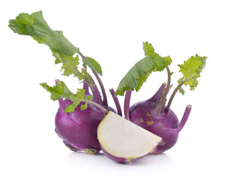 Purple kohlrabi isolated on white backgroundの写真素材