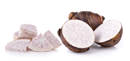 taro roots on white backgroundの写真素材