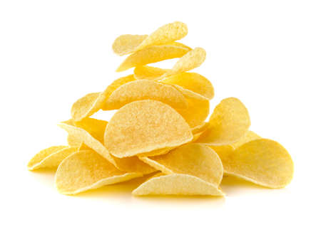 Potato chips on white backgroundの写真素材