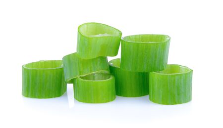 green onion slice on white backgroundの写真素材