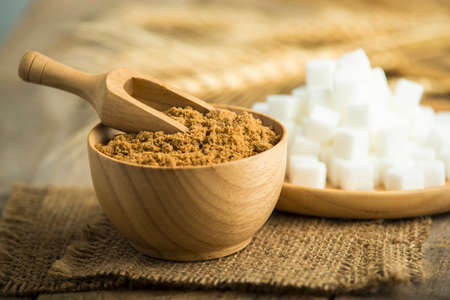 coconut palm sugar against an out of focusの写真素材