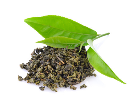 Green tea leaf isolated on white background