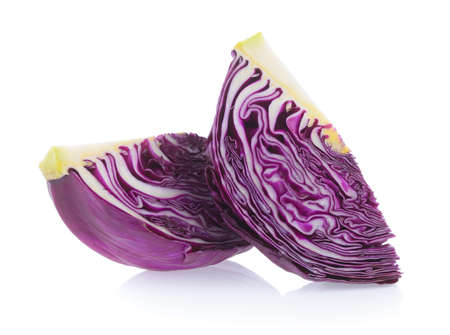 Purple cabbage slice on white backgroundの写真素材
