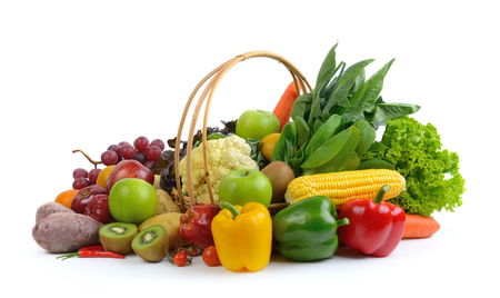 vegetables and fruits on white backgroundの写真素材