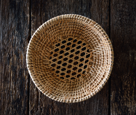 empty basket on woodの写真素材