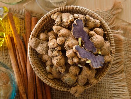 Black galingale on tableの写真素材