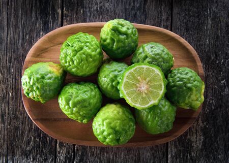 bergamot on wooden table background