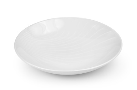 Empty white plate isolated on a white backgroundの写真素材