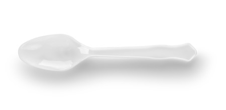 Plastic spoon on white backgroundの写真素材