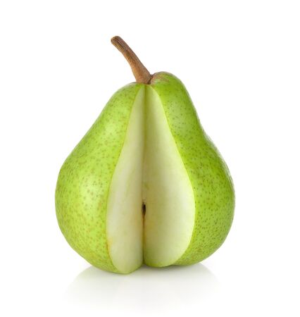 green pears isolated on white backgroundの写真素材
