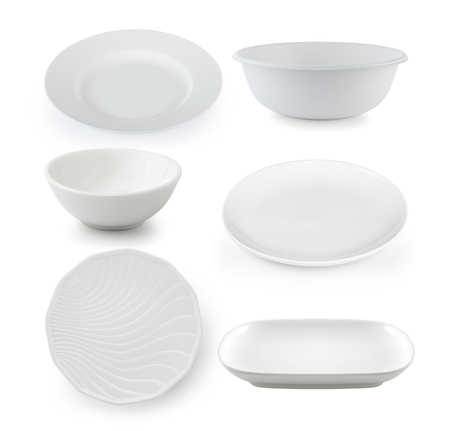 plate and bowl on white backgroundの写真素材
