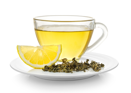 glass of lemon tea on white backgroundの写真素材