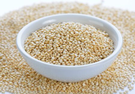 Quinoa in white bowlの写真素材