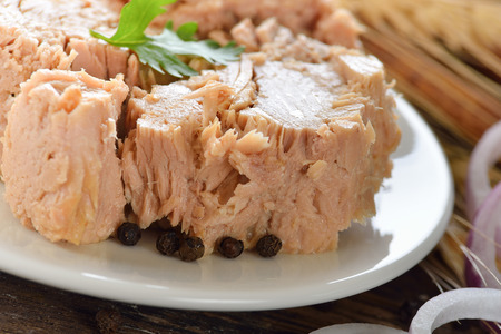 Canned tuna fish in plateの写真素材