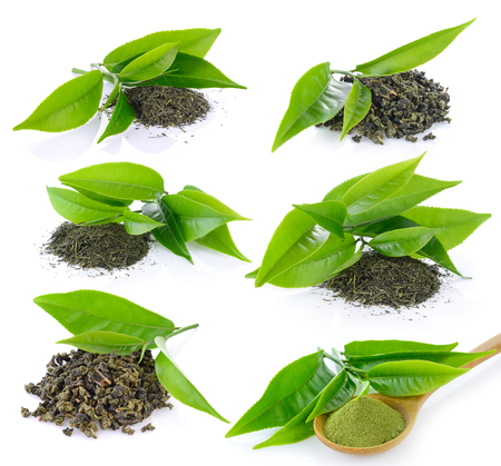 Green tea on white backgroundの写真素材