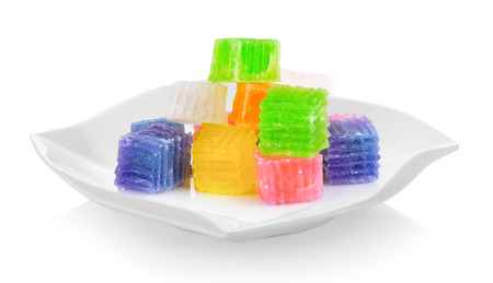 Thailand dessert in ceramic plate on white backgroundの写真素材