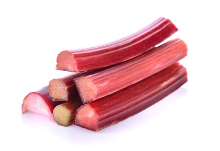 Rhubarb stalks on a white backgroundの写真素材