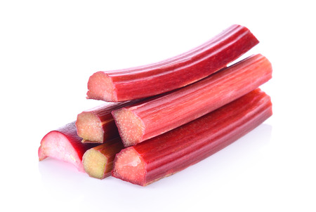 Rhubarb stalks on a white backgroundの写真素材