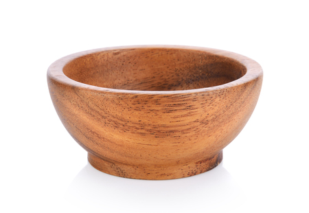 wood bowl on white backgroundの写真素材