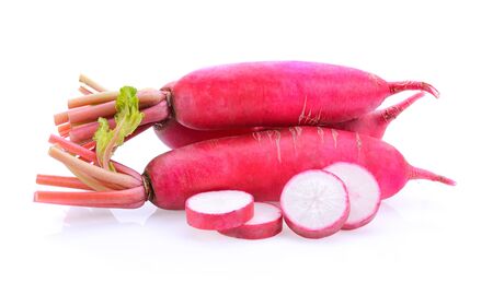 Fresh red radish isolated on white backgroundの写真素材