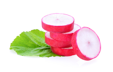 Fresh red radish isolated on white backgroundの写真素材
