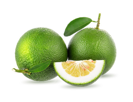 green orange isolated on white backgroundの写真素材