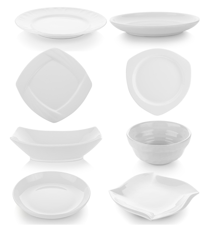 set of plate and bowl on white backgroundの写真素材