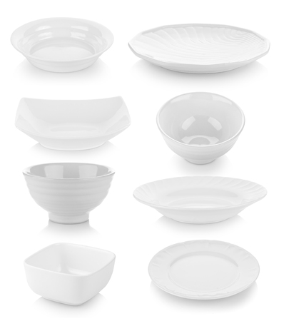 set of plate and bowl on white backgroundの写真素材