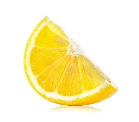 Fresh lemon slices isolated on white backgroundの写真素材