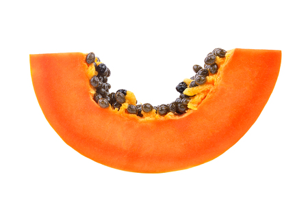 papaya slice on white backgroundの写真素材