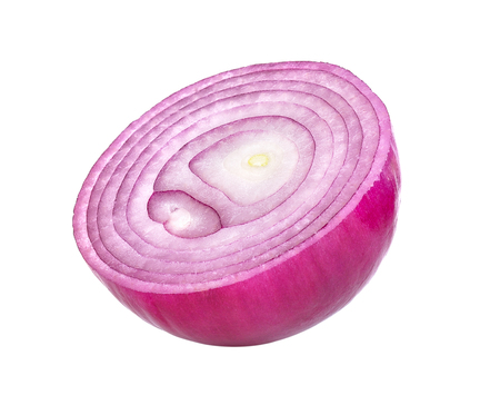 slice onion on white backgroundの写真素材