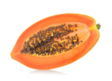 papaya slice on white backgroundの写真素材