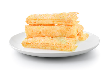 Pie or bread Sticks in a plate isolated on a white backgroundの写真素材